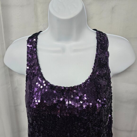 Material Girl Y2K Tank Purple Sequin Club Glam Bling Party Layering M - Picture 2 of 10